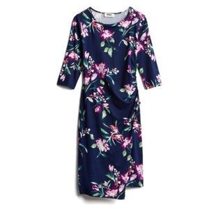 Verse Women’s Navy Blue Floral Knee Length Knit Dress 3/4 Sleeve Size M - NWOT